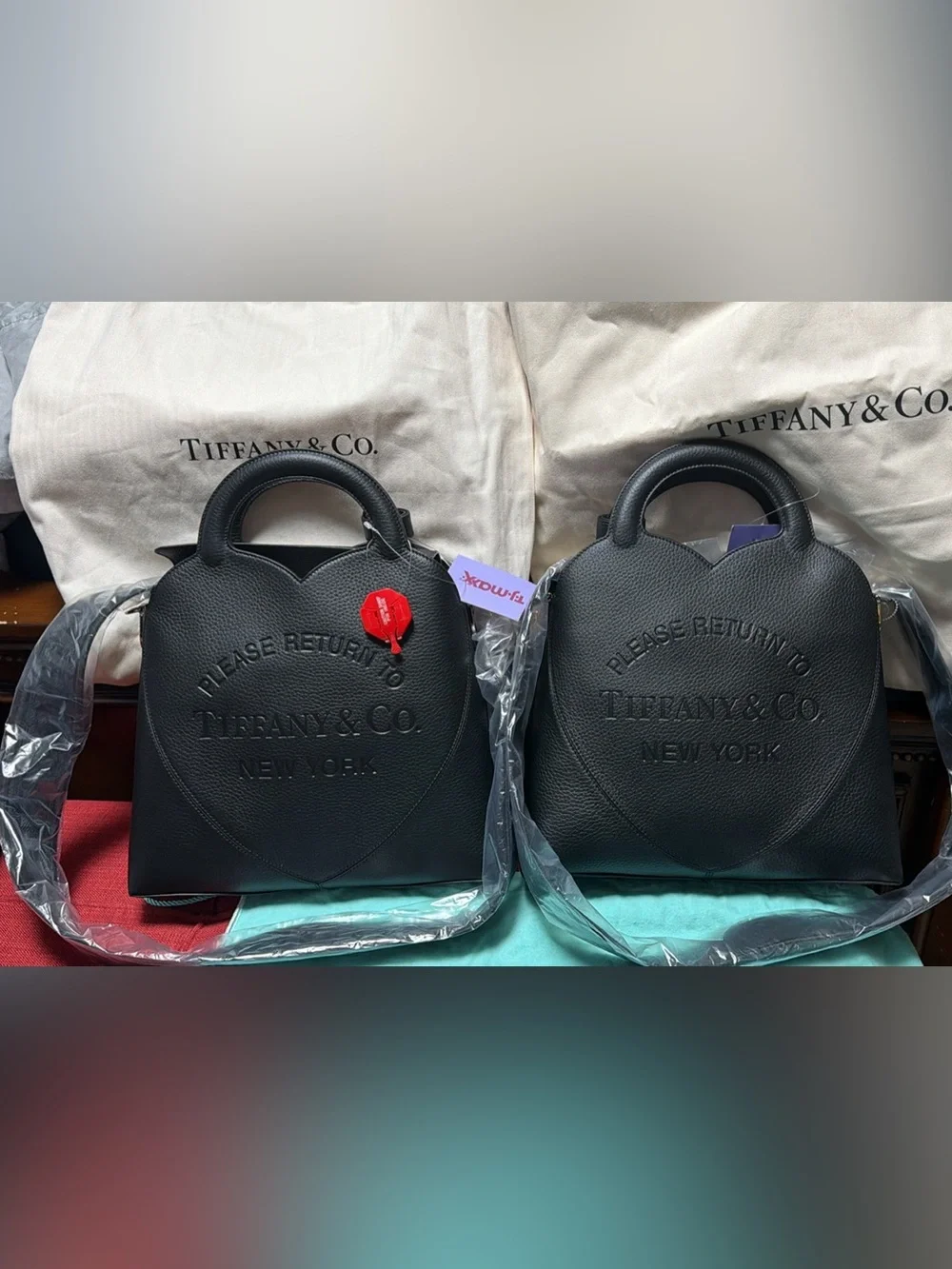 Tiffany & Co. Black 'Please Return To' Heart Leather Tote medium